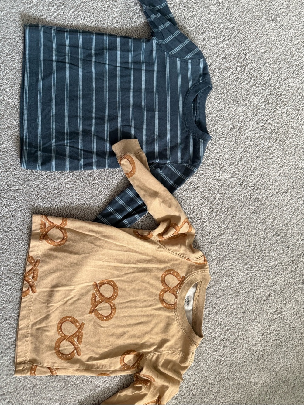 Carter's Navy Striped Long-Sleeve Tee & Tan Pretzel Print Top - Kids